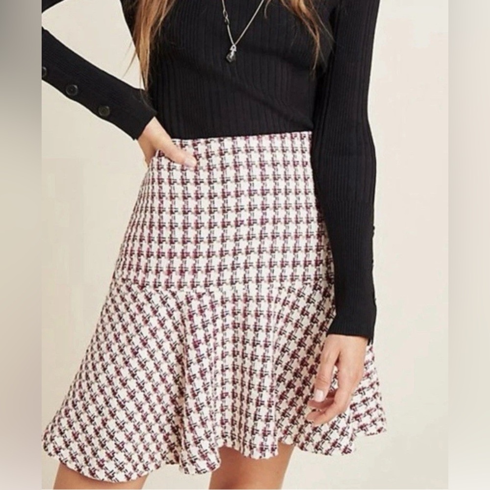 Anthropologie Maeve Bobbie Tweed Skirt – Flounced, Pink/Cream/Black, Size 0